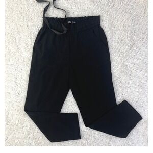 Zara Minimalist Cropped Pants Officecore Paper Bag‎ Waist Tie Black Casual XS